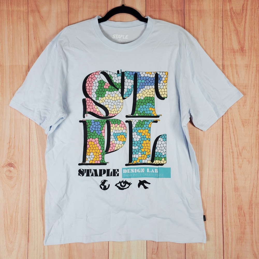Staple Pigeon Mosaic Logo T Shirt Mens Large Light Blue Graphic Snakeskin Print
